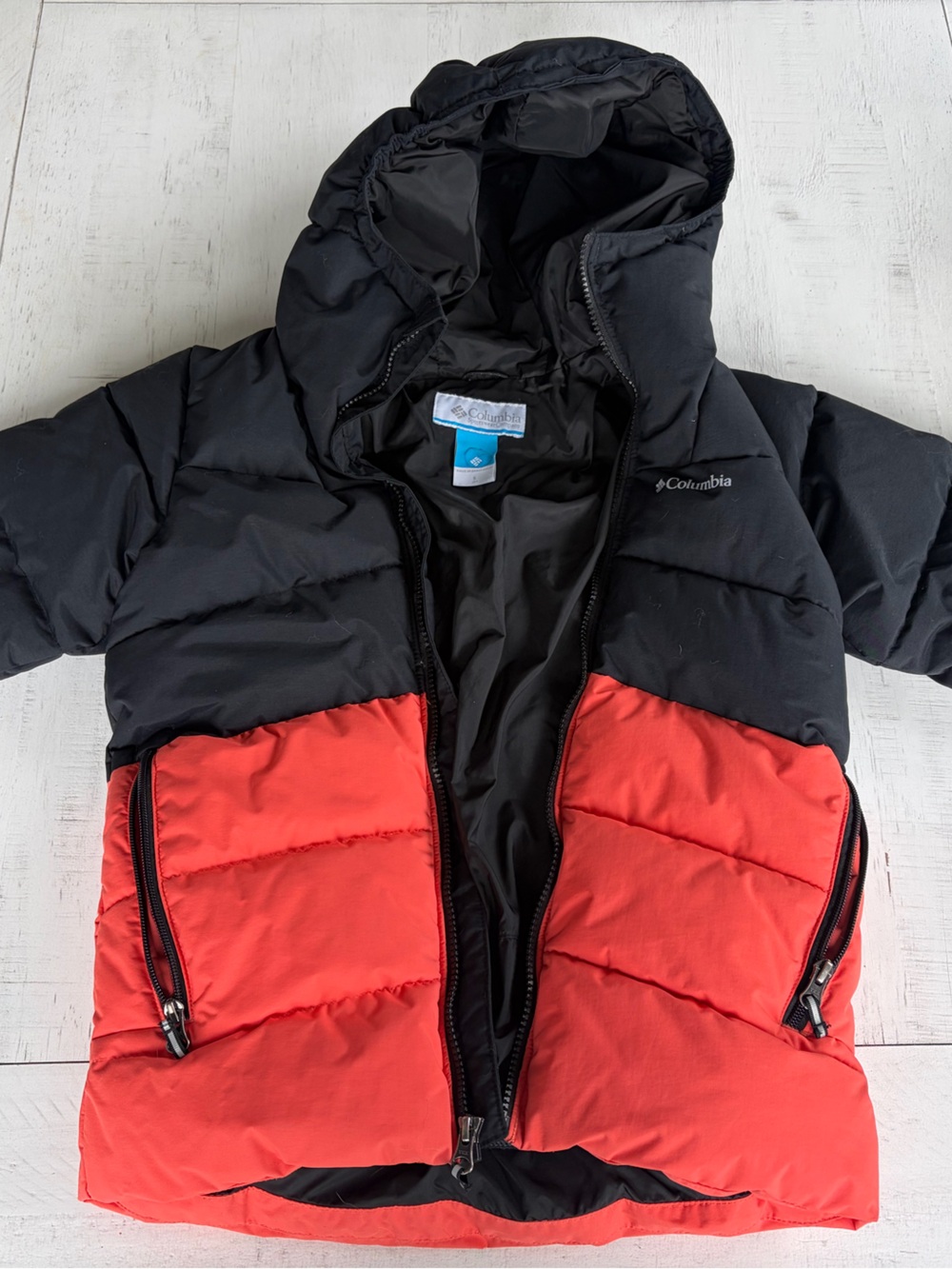 Columbia Kids Black and Red Hooded Puffer Jacket